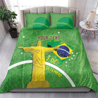 Green duvet and two pillowcases, Christ statue and Brazil map with custom text