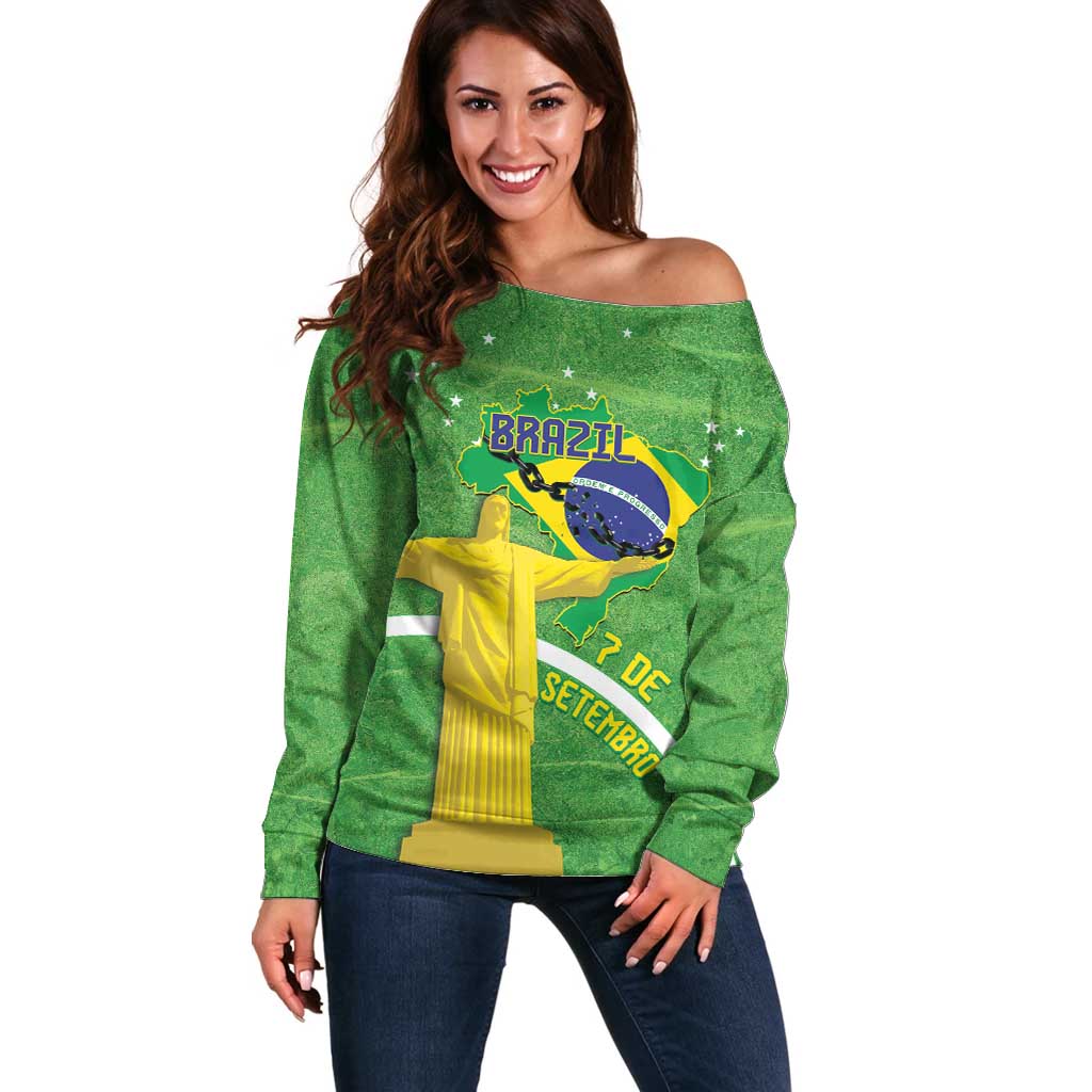 Personalized Brazil Independence Day Off Shoulder Sweater Brasil Map Christ The Redeemer 7 De Setembro - Wonder Print Shop