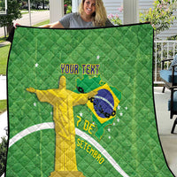 Personalized green Brazil quilt with Christ the Redeemer, map, and your text