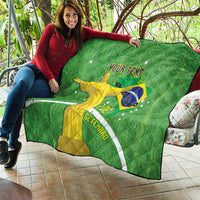 Green personalized Brazil quilt with Christ the Redeemer, Brazil map, and your text
