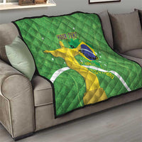 Green personalized Brazil quilt on sofa with Christ the Redeemer, map, and your text