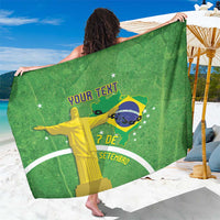 Green personalized Brazil-themed sarong with Christ statue, stars and “7 DE SETEMBRO”