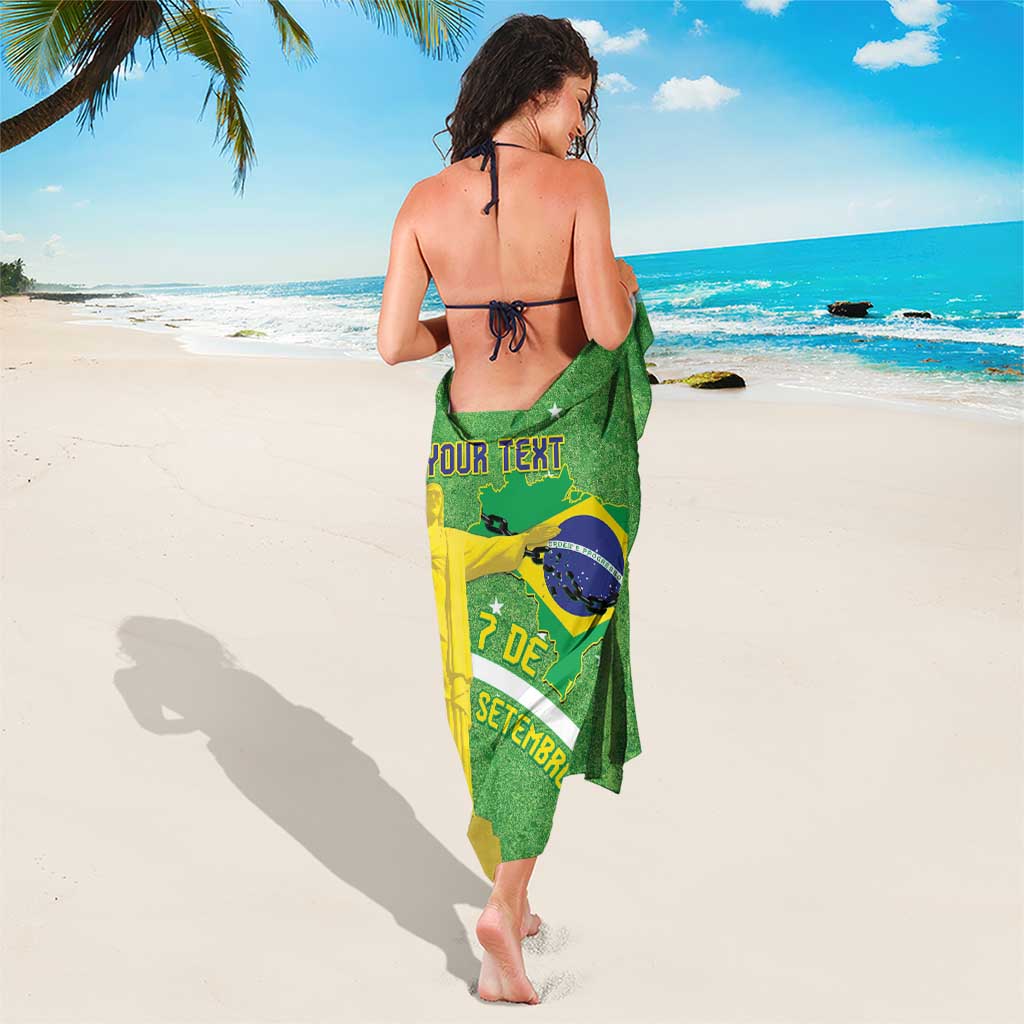Green Brazil map sarong with Cristo/Redeemer print and centered “YOUR TEXT”