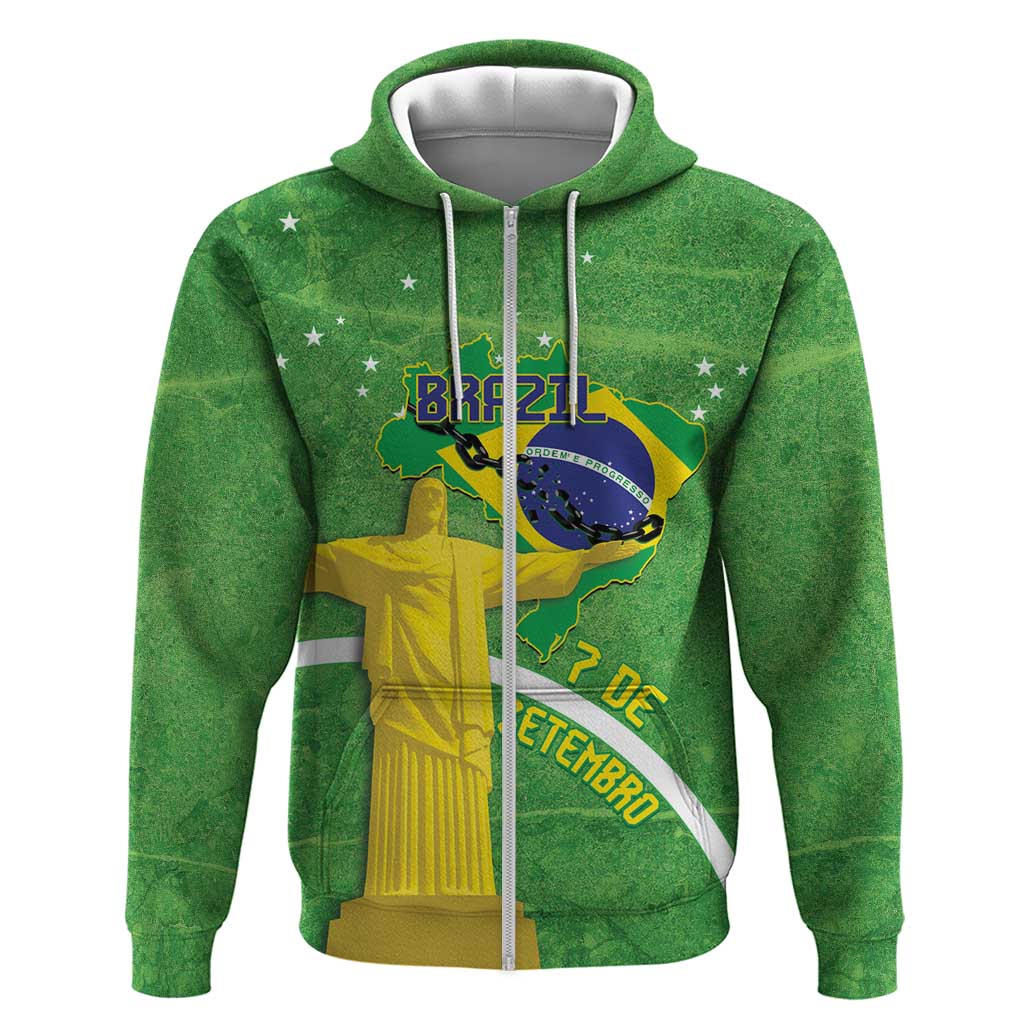 Personalized Brazil Independence Day Zip Hoodie Brasil Map Christ The Redeemer 7 De Setembro - Wonder Print Shop