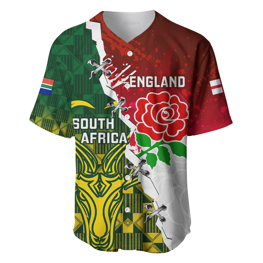 Personalised South Africa And England Rugby Baseball Jersey 2023 Springboks Combine Red Roses Sporty Style - Wonder Print Shop