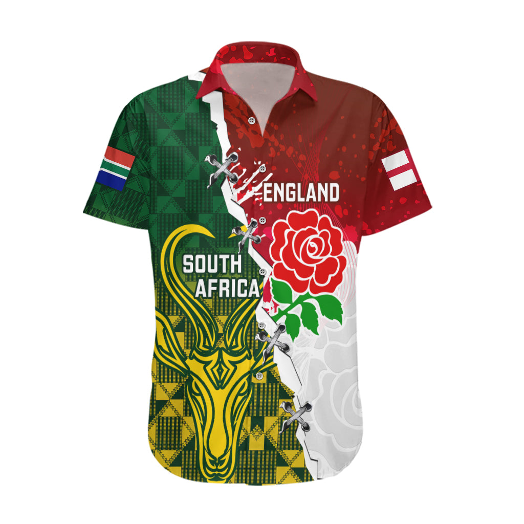 Personalised South Africa And England Rugby Hawaiian Shirt 2023 Springboks Combine Red Roses Sporty Style - Wonder Print Shop