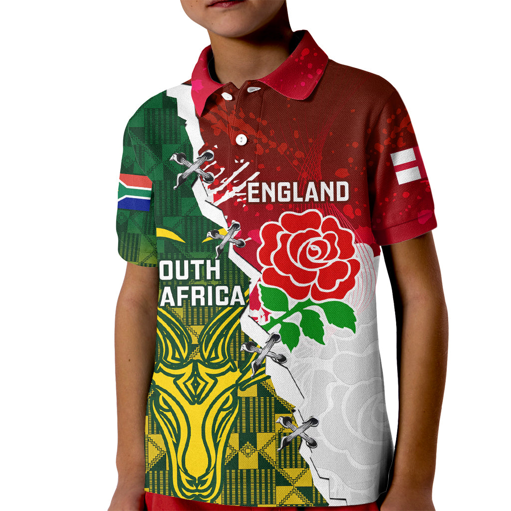 Personalised South Africa And England Rugby Kid Polo Shirt 2023 Springboks Combine Red Roses Sporty Style - Wonder Print Shop