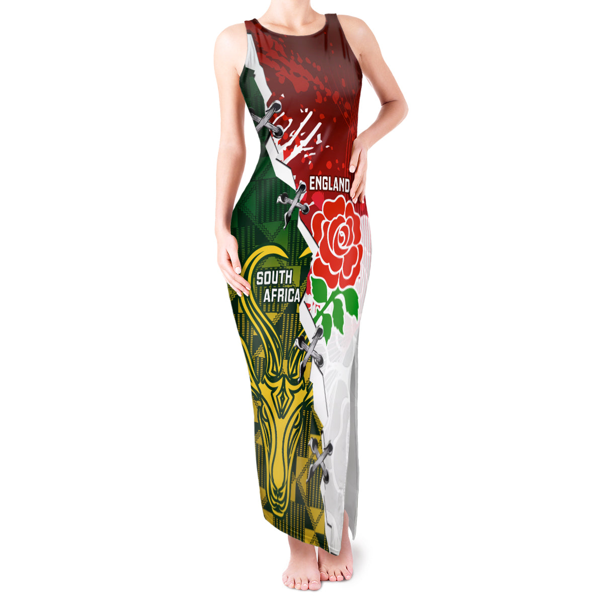 personalised-south-africa-and-england-rugby-tank-maxi-dress-2023-springboks-combine-red-roses-sporty-style