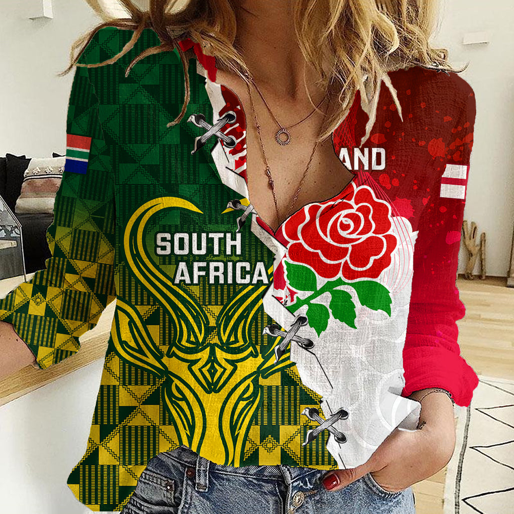 personalised-south-africa-and-england-rugby-women-casual-shirt-2023-springboks-combine-red-roses-sporty-style