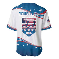 USA rowing baseball jersey back, white with blue stars and flag stripes, YOUR TEXT