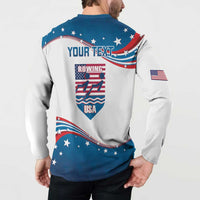 USA rowing button sweatshirt, angled back view with YOUR TEXT and rowing USA crest