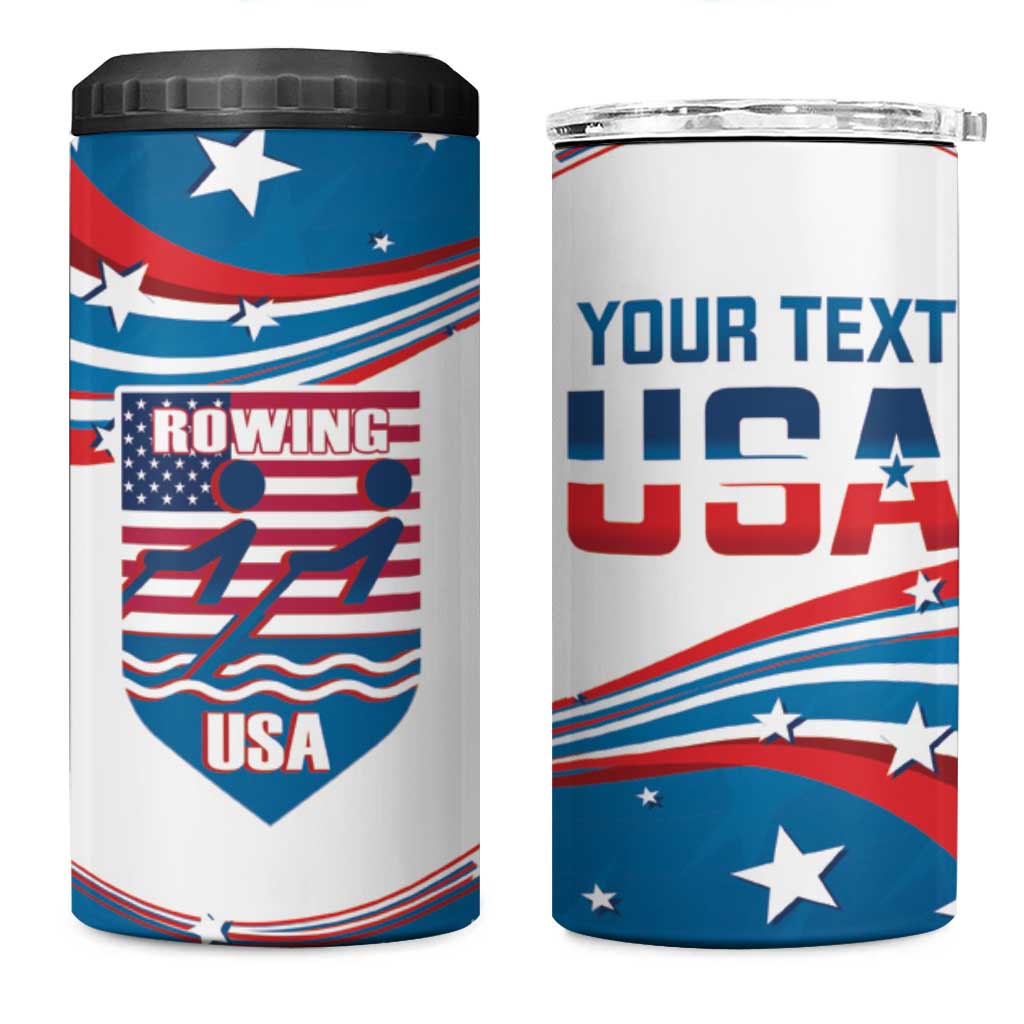 Personalized USA Rowing 4 in 1 Can Cooler Tumbler 2024 United States Flag Curve Style - Wonder Print Shop