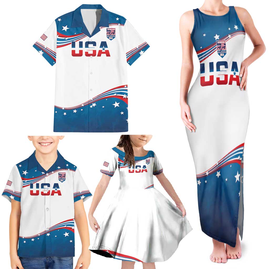 Personalized USA Rowing Family Matching Tank Maxi Dress and Hawaiian Shirt 2024 United States Flag Curve Style - Wonder Print Shop