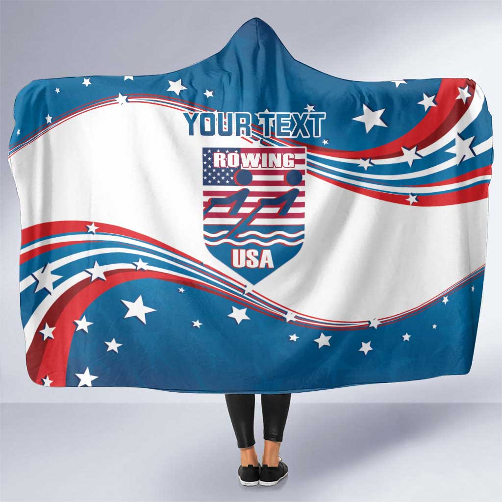 Personalized USA Rowing Hooded Blanket 2024 United States Flag Curve Style