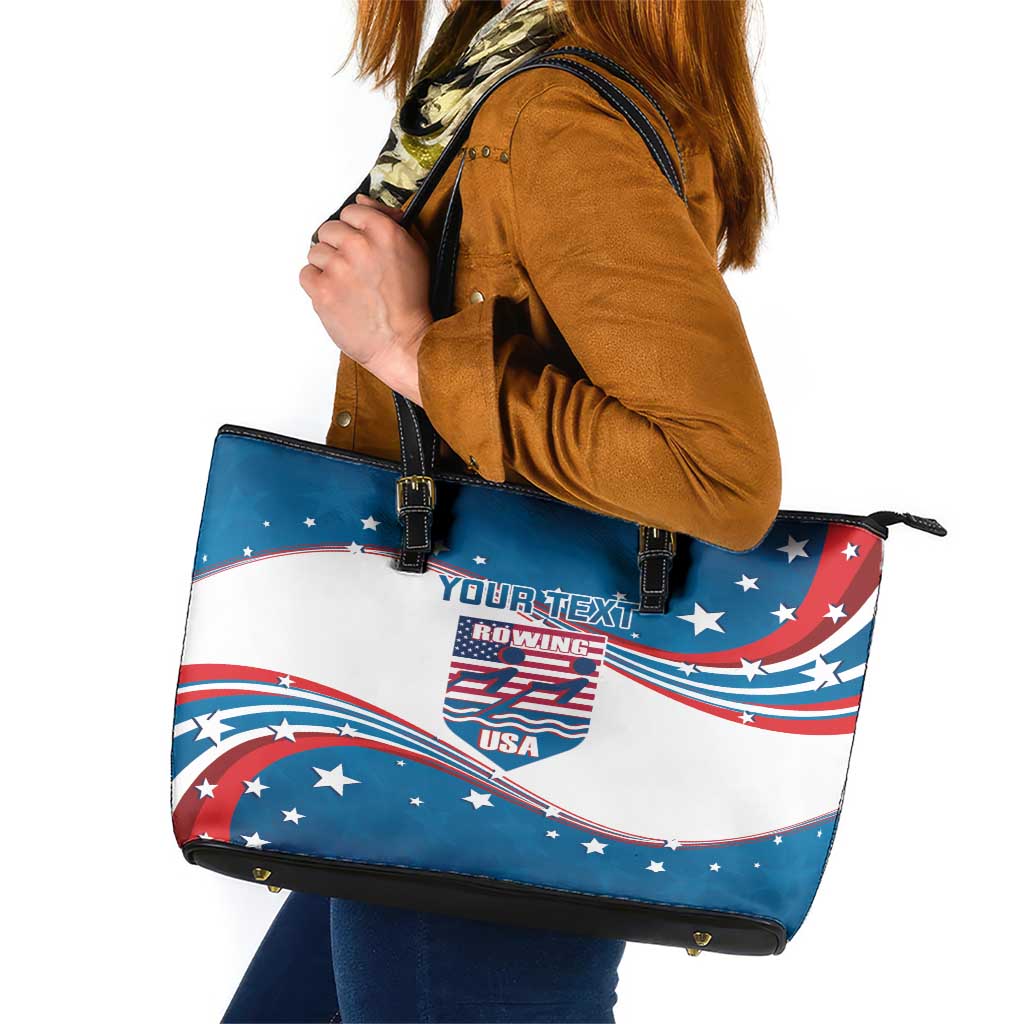 Personalized USA Rowing Leather Tote Bag 2024 United States Flag Curve Style