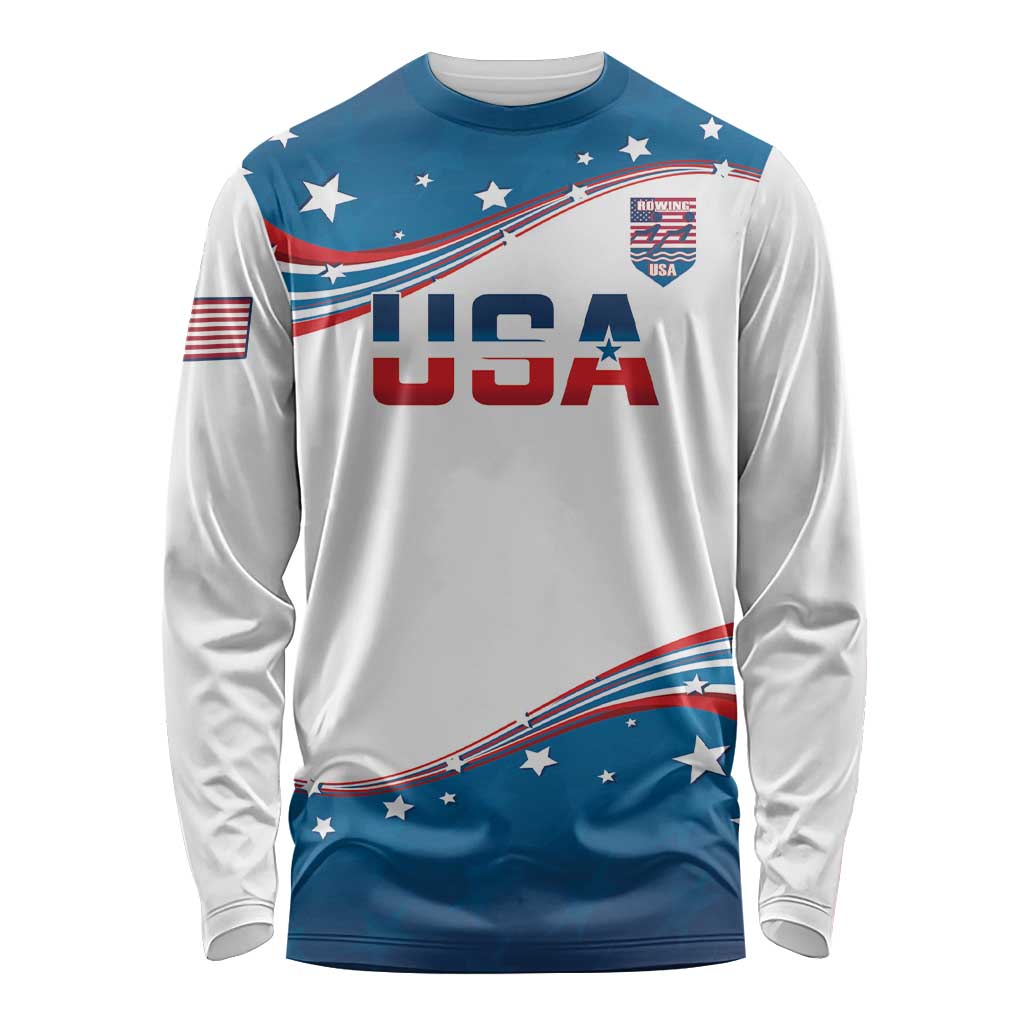 Personalized USA Rowing Long Sleeve Shirt 2024 United States Flag Curve Style - Wonder Print Shop