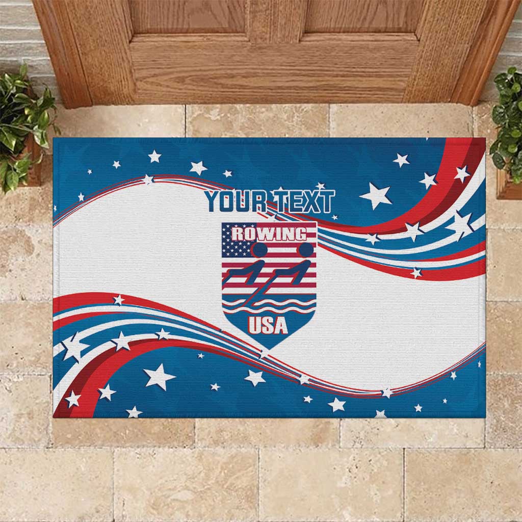 Personalized USA Rowing Rubber Doormat 2024 United States Flag Curve Style