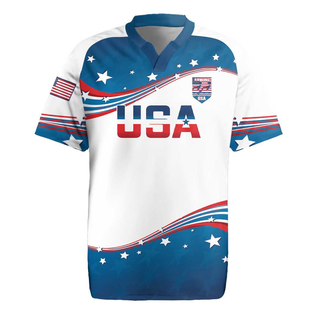 Personalized USA Rowing Rugby Jersey 2024 United States Flag Curve Style