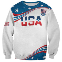 Unisex sweatshirt, light gray, large blue 'HCA' and 'USA' with stars flag curve print