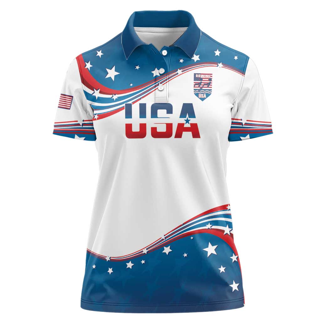 Personalized USA Rowing Women Polo Shirt 2024 United States Flag Curve Style