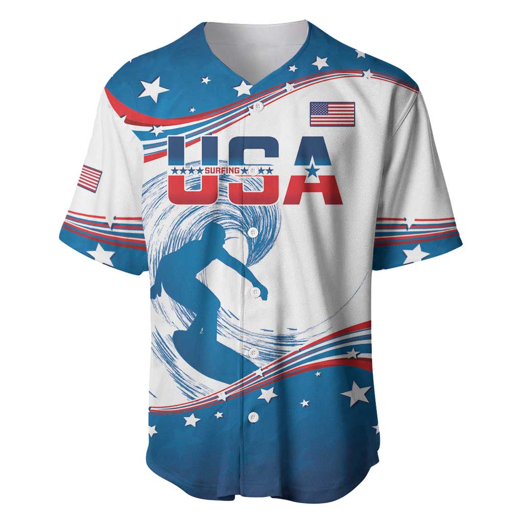 Personalized USA Surfing Baseball Jersey 2024 United States Flag Curve Style - Wonder Print Shop