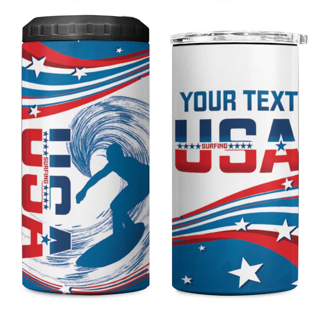 Personalized USA Surfing 4 in 1 Can Cooler Tumbler 2024 United States Flag Curve Style - Wonder Print Shop