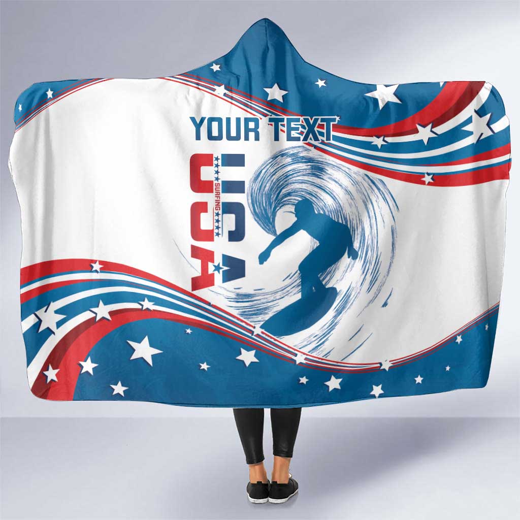 Personalized USA Surfing Hooded Blanket 2024 United States Flag Curve Style