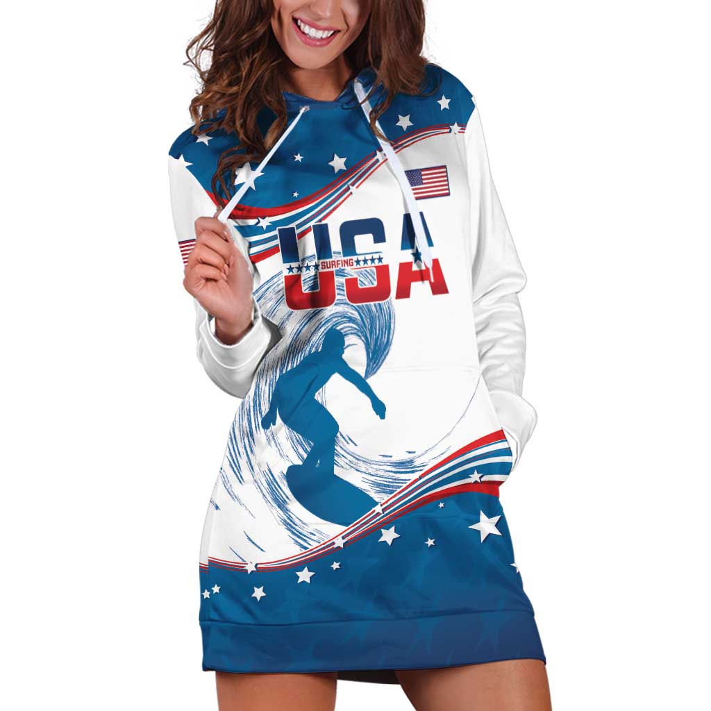 Personalized USA Surfing Hoodie Dress 2024 United States Flag Curve Style - Wonder Print Shop