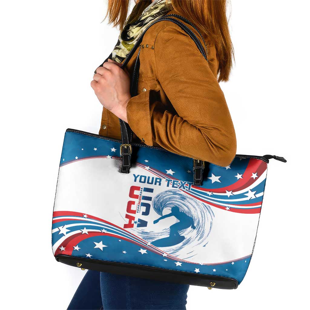 Personalized USA Surfing Leather Tote Bag 2024 United States Flag Curve Style