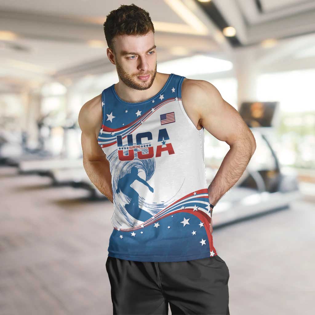 Personalized USA Surfing Men Tank Top 2024 United States Flag Curve Style - Wonder Print Shop