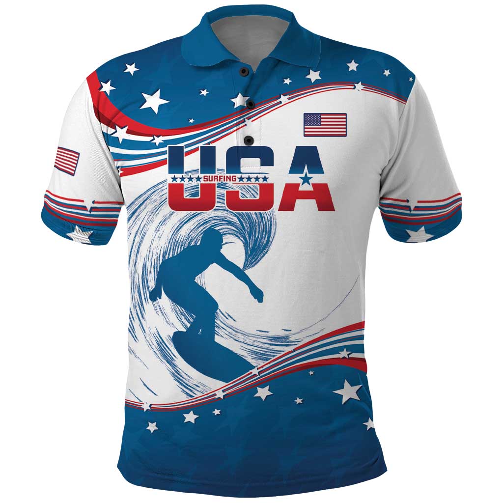 Personalized USA Surfing Polo Shirt 2024 United States Flag Curve Style - Wonder Print Shop