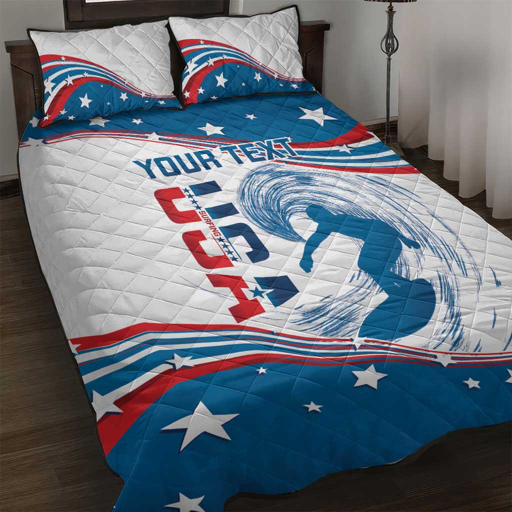 Personalized USA Surfing Quilt Bed Set 2024 United States Flag Curve Style