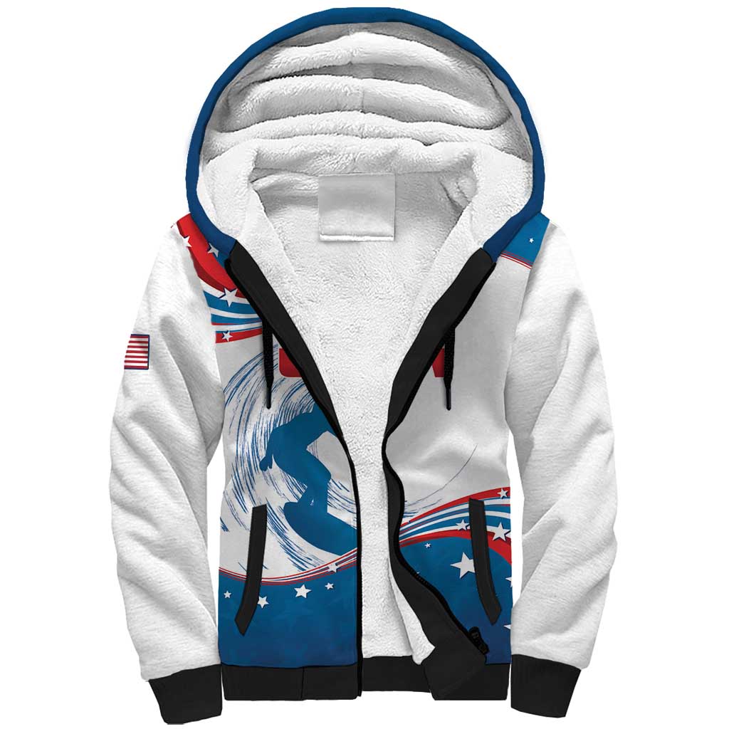 Personalized USA Surfing Sherpa Hoodie 2024 United States Flag Curve Style