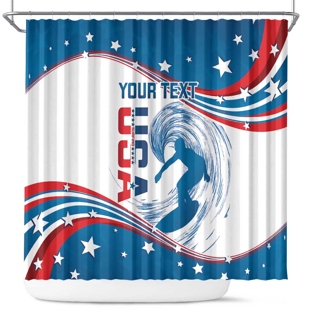 Personalized USA Surfing Shower Curtain 2024 United States Flag Curve Style