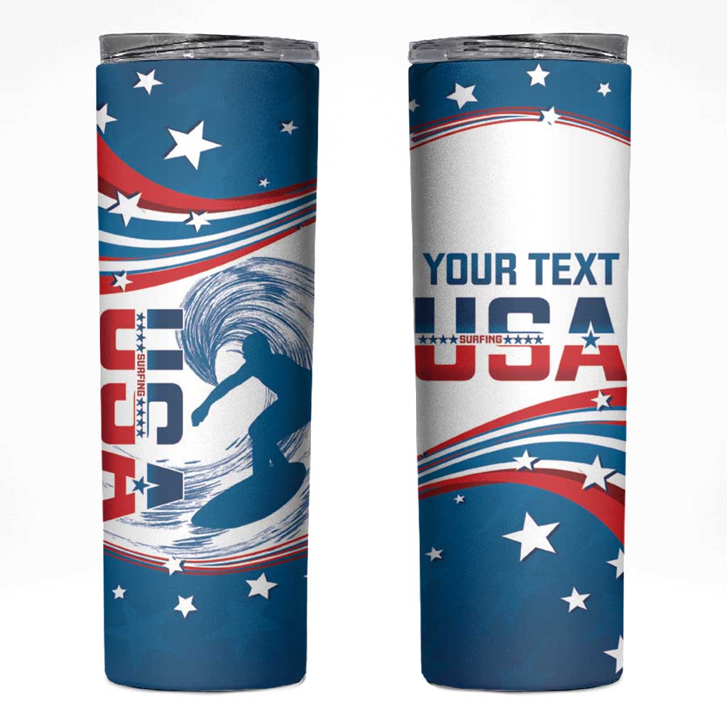 Personalized USA Surfing Skinny Tumbler 2024 United States Flag Curve Style