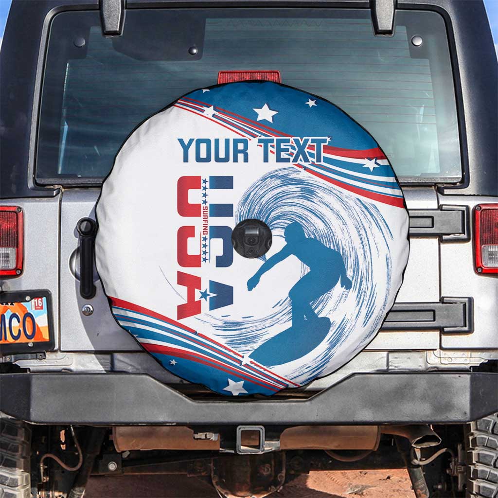 Personalized USA Surfing Spare Tire Cover 2024 United States Flag Curve Style