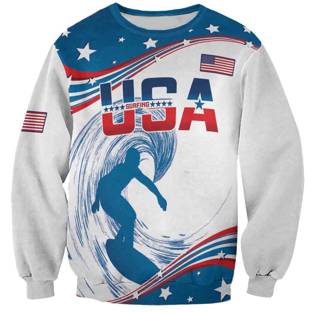 Personalized USA Surfing Sweatshirt 2024 United States Flag Curve Style