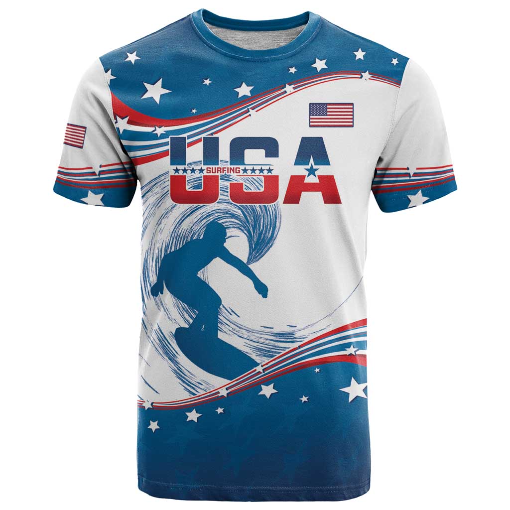 Personalized USA Surfing T Shirt 2024 United States Flag Curve Style