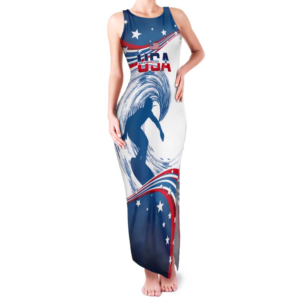 Personalized USA Surfing Tank Maxi Dress 2024 United States Flag Curve Style