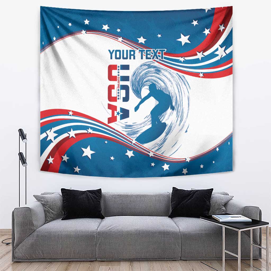 Personalized USA Surfing Tapestry 2024 United States Flag Curve Style