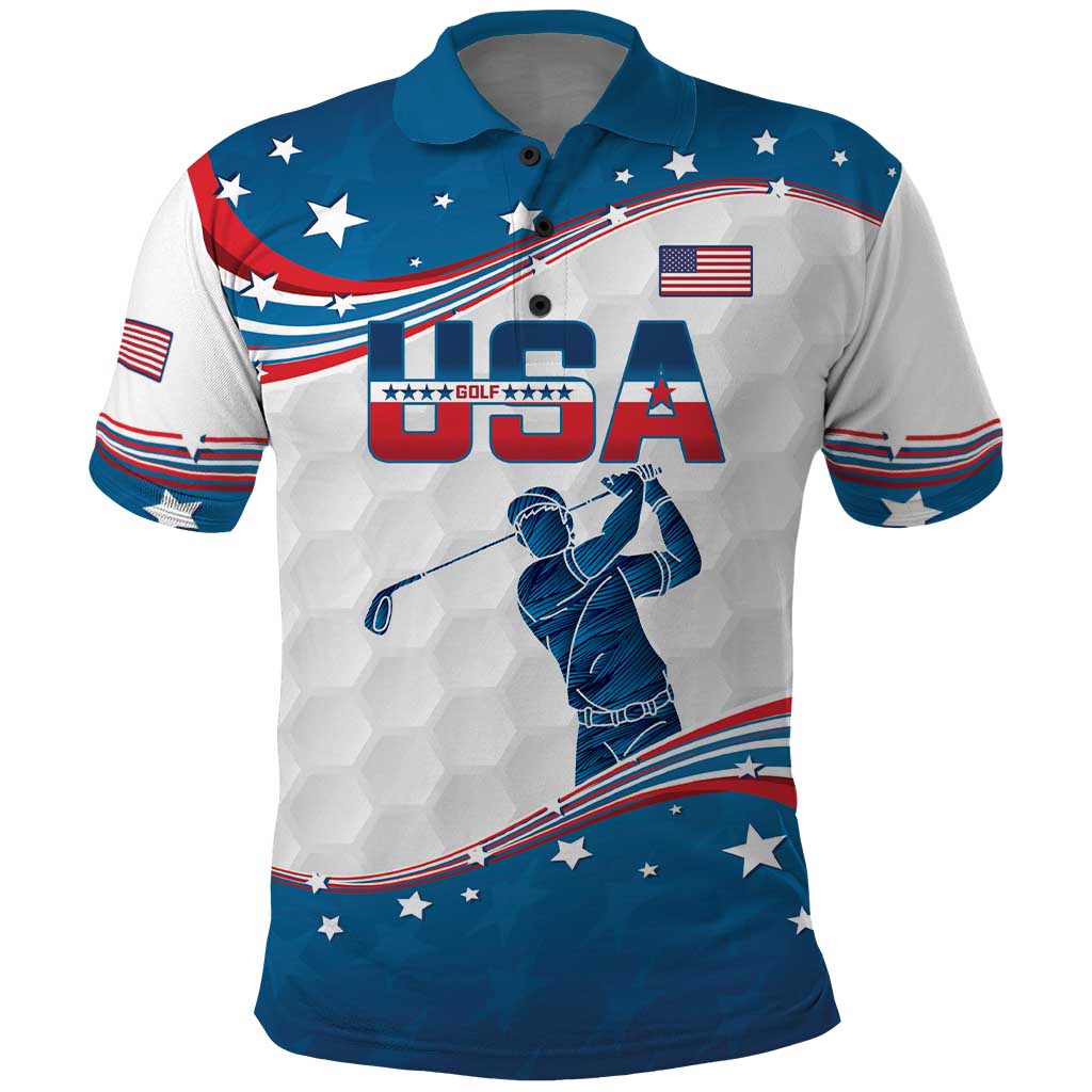 Personalized USA Golf Polo Shirt 2024 United States Flag Curve Style - Wonder Print Shop