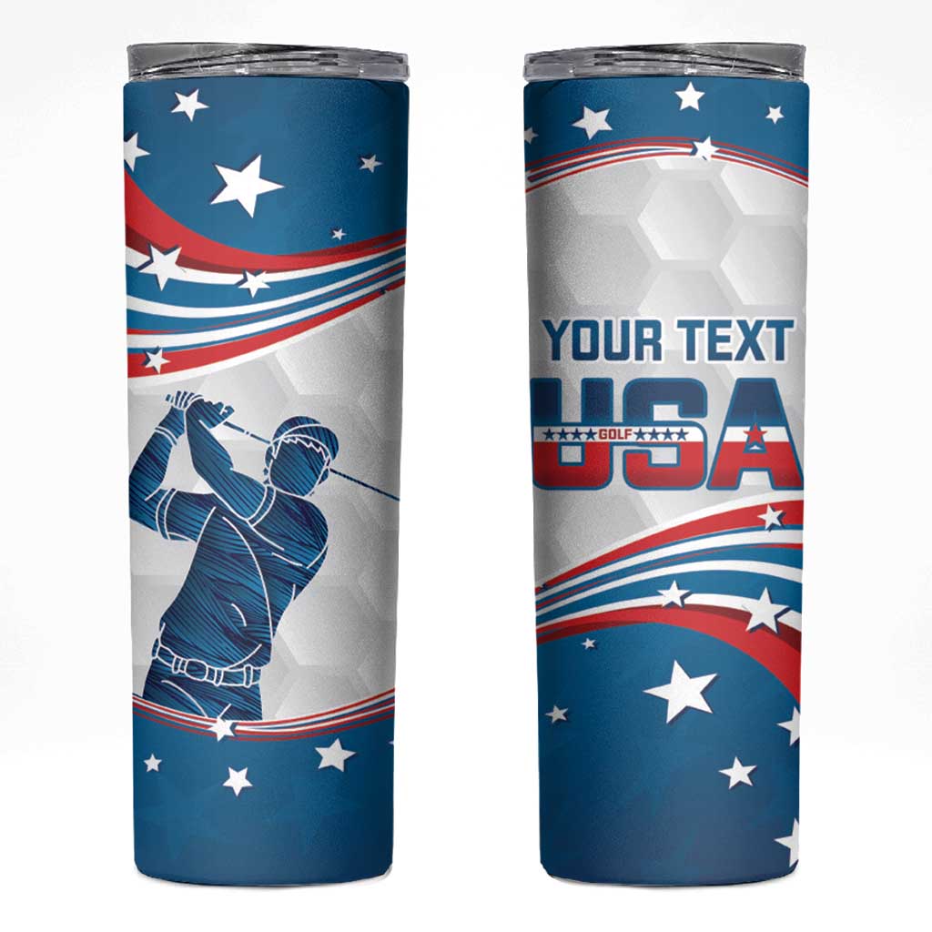 Personalized USA Golf Skinny Tumbler 2024 United States Flag Curve Style