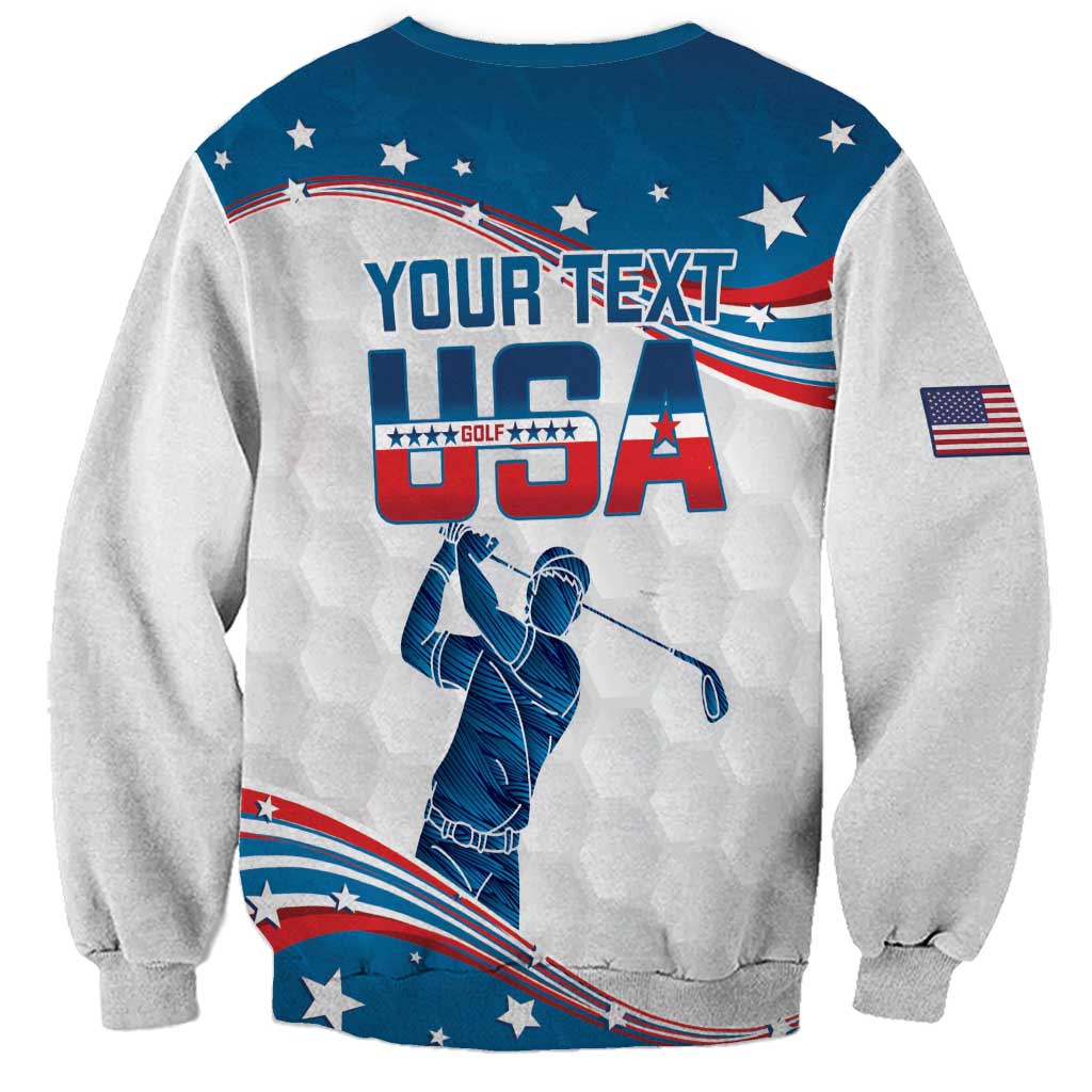 Personalized USA golf sweatshirt with YOUR TEXT and blue-red USA golfer design