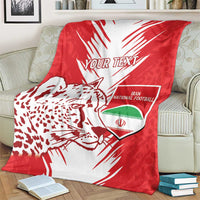 Red and white custom football blanket with leopard artwork and Iran crest