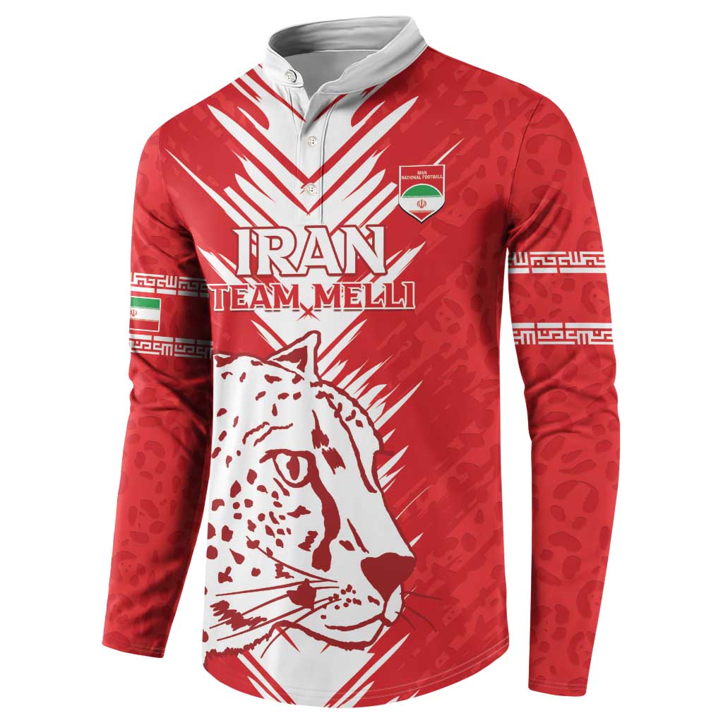 Red hooded sweatshirt with leopard graphic and IRAN TEAM MELLI badge, long sleeves