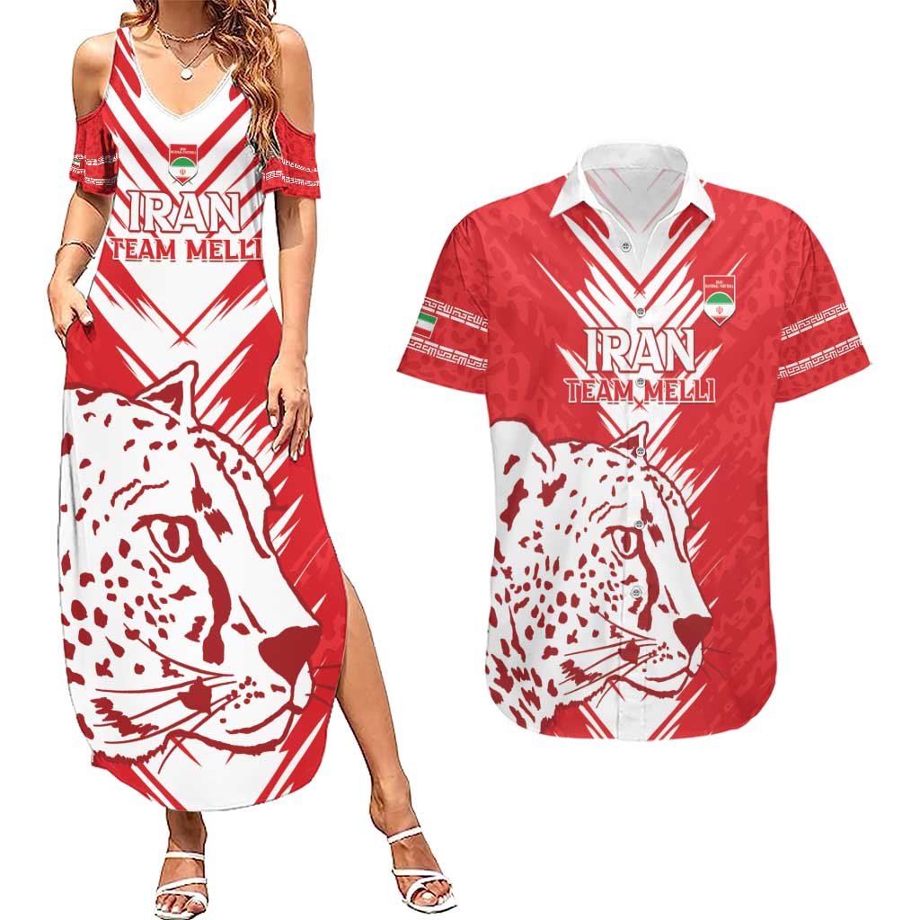 Custom Iran Football Couples Matching Summer Maxi Dress and Hawaiian Shirt Go Team Melli Leopard Pattern - Wonder Print Shop