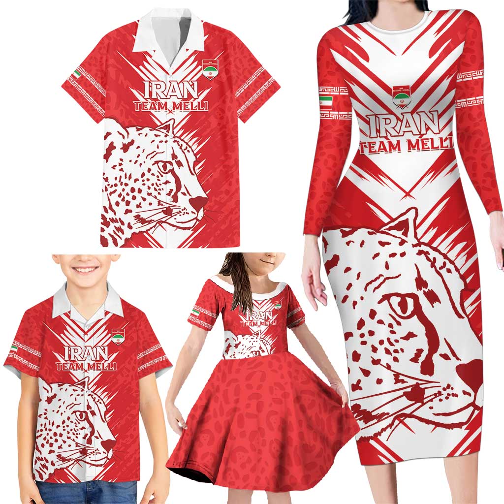 Custom Iran Football Family Matching Long Sleeve Bodycon Dress and Hawaiian Shirt Go Team Melli Leopard Pattern - Wonder Print Shop