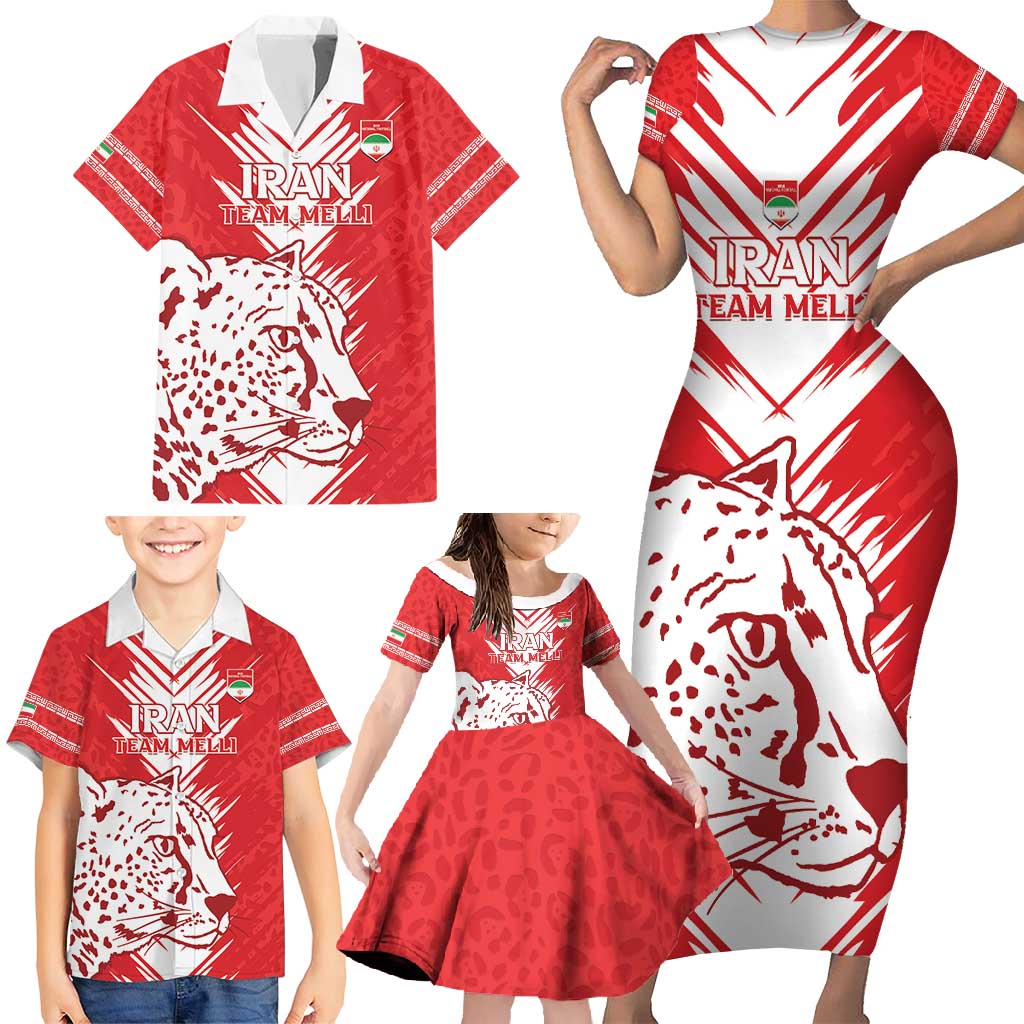 Custom Iran Football Family Matching Short Sleeve Bodycon Dress and Hawaiian Shirt Go Team Melli Leopard Pattern - Wonder Print Shop