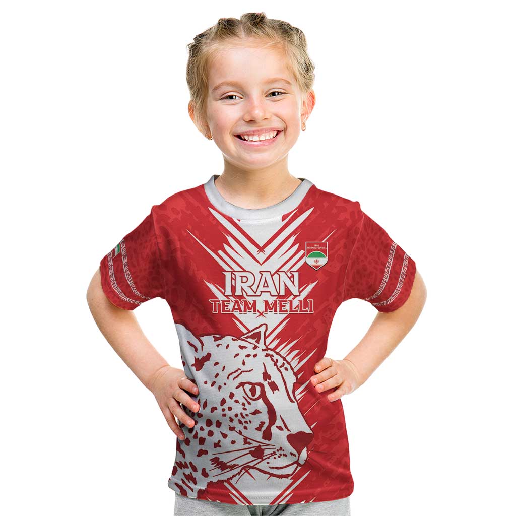 Custom Iran Football Kid T Shirt Go Team Melli Leopard Pattern - Wonder Print Shop