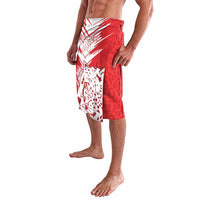 Red and white football lavalava shorts with side animal graphic panel